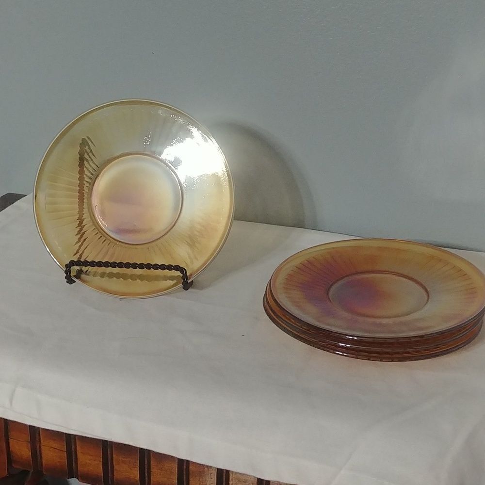 Set-4 Vintage Depression Dessert/Bread Plates Orange Iradescent Carnival
